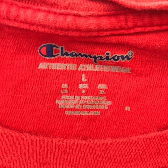 Champion Mens Red Crewneck Cotton Logo T-Shirt L - Picture 3 of 4